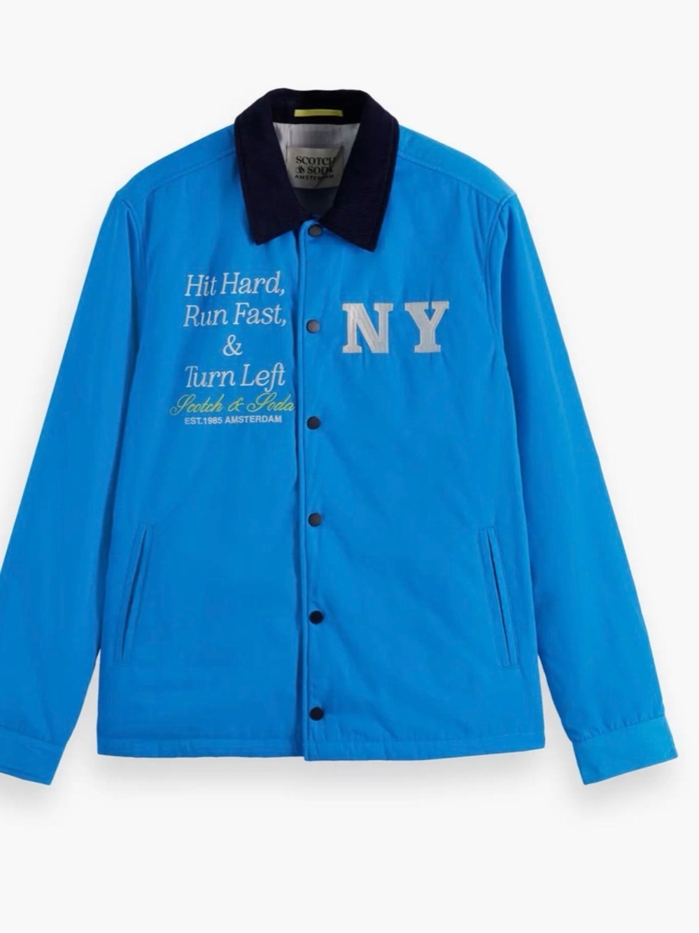 Scotch & Soda Bright Blue NY Varsity Coach Jacket with Black Collar